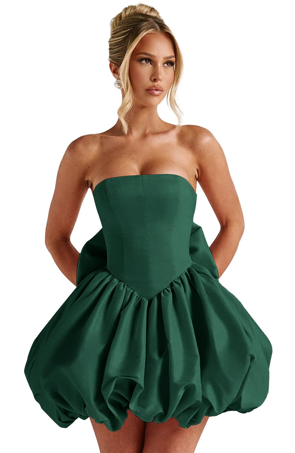 Satin Flower Bud Homecoming Dress Short Prom Dress with Bow Strapless A Line Mini Cocktail Party Gown