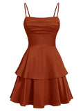 Tiered Satin Homecoming Dresses for Teens Short A Line Tight Spaghetti Strap Formal Cocktail Party Gown 2026