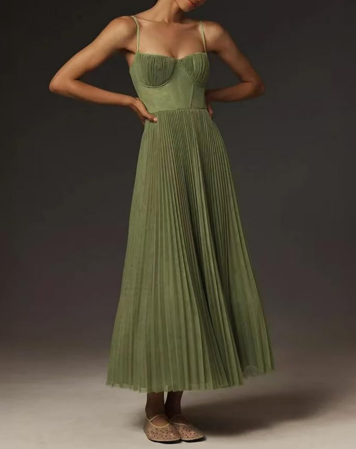 Tea Length Pleated Formal Dresses for Women Satin Bridesmaid Dress Spaghetti Straps Backless A Line Evening Gown