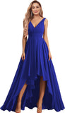 Vestidos de dama de honor con escote en V para mujer, para boda, con bolsillos, de gasa fruncida, largos, formales, para fiesta de graduación y noche.