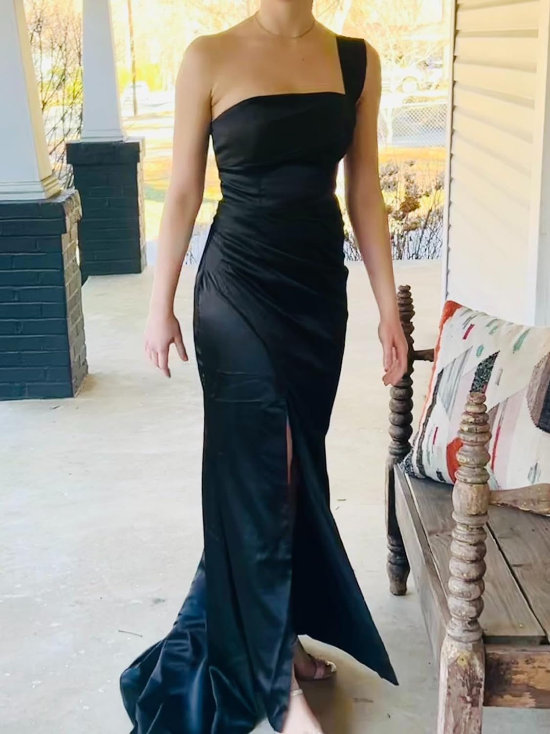 One Shoulder Mermaid Bridesmaid Dresses with Slit 2025 Pleats Satin Formal Evening Gowns for Women