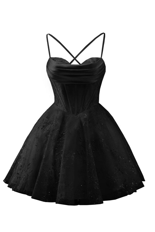 Lace Tulle Homecoming Dresses for Teens 2026 Sparkly Spaghetti Strap Corset Short Puffy Prom Quinceanera Dresses