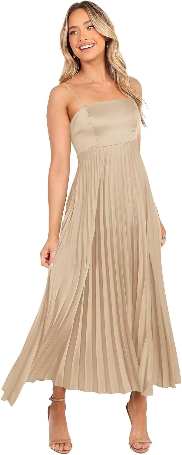 Midi Pleated Bridesmaid Dresses for Women Tea Length Formal Wedding Guest Dresses Prom Formal Gowns