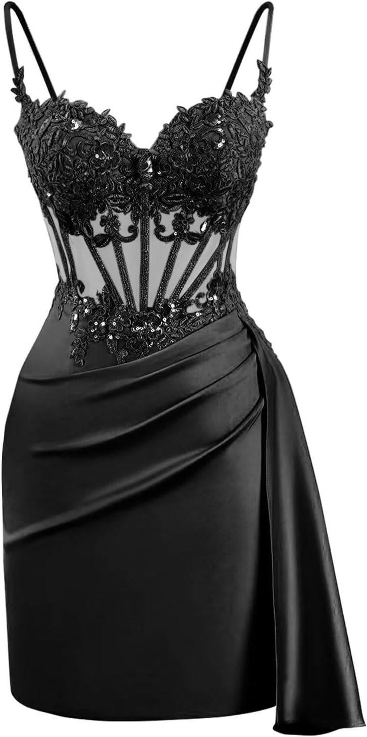 Lace Satin Homecoming Dresses for Teens 2027 Short Prom Dress Spaghetti Straps Corset Cocktail Formal Evening Gowns