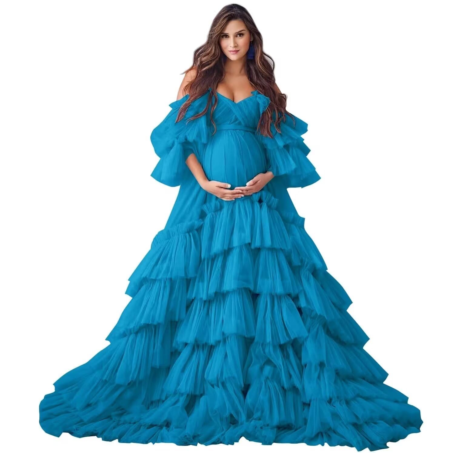 Puffy Tulle Robe Maternity Dress for Photoshoot Off Shoulder Bridal Lingerie Maternity Gowns for BabyShower
