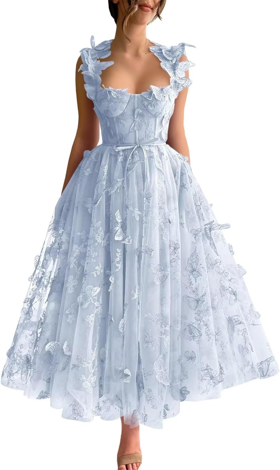 Vestidos de fiesta de tul con mariposas 3D bordadas para adolescentes, vestidos formales de noche para fiesta 