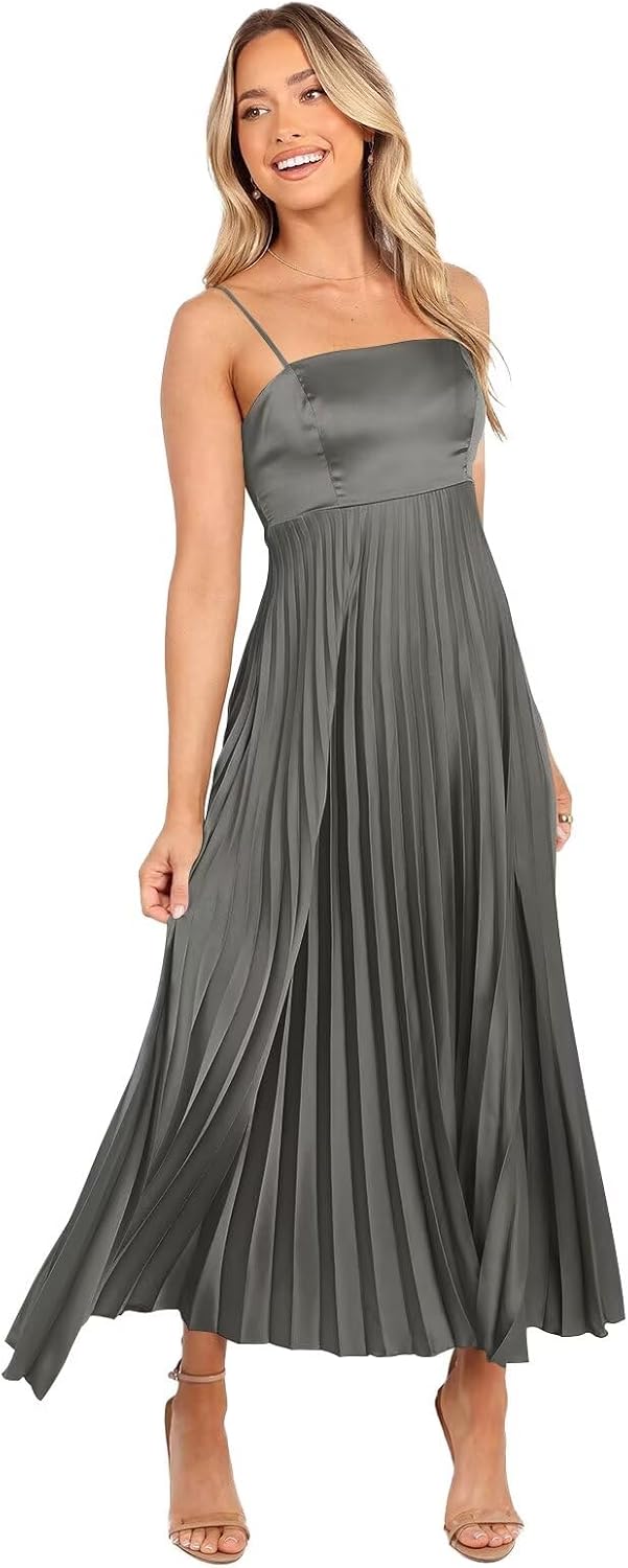 Midi Pleated Bridesmaid Dresses for Women Tea Length Formal Wedding Guest Dresses Prom Formal Gowns