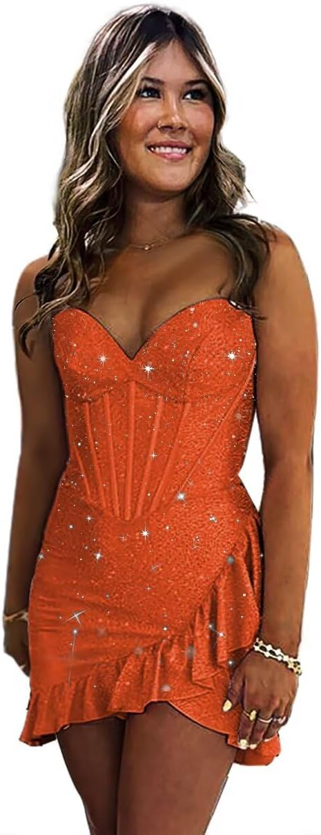 Sequin Homecoming Dresses 2027 Strapless Corset Ruffle Mermaid Short Prom Cocktail Dress