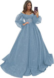 Puffy Sleeve Glitter Prom Dresses Women's Ball Gown Off Shoulder Formal Evening Gown Princess Quinceanera Dress