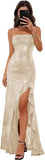 Sparkly Sequin Spaghetti Straps Prom Dresses 2026 Long Ruffles Pleated Formal Evening Dress with Slit