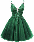 Spaghetti Straps Sequin Lace Appliques Short Homecoming Dresses for Teens Glitter Tulle Prom Party Dresses