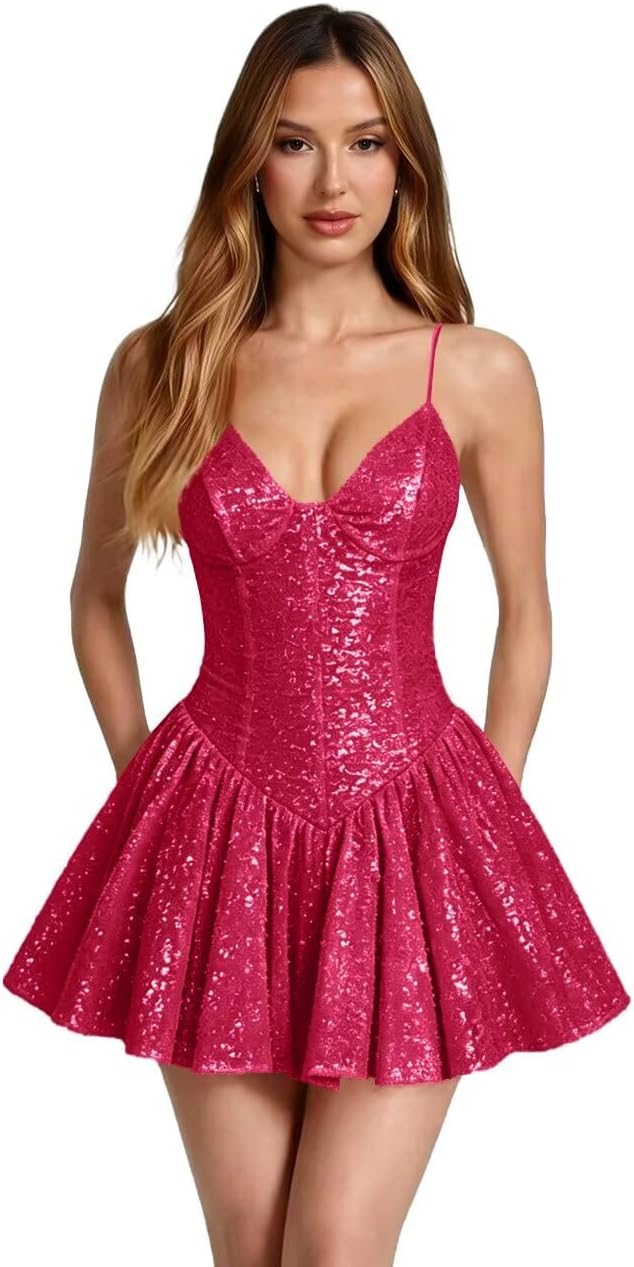 Kingbridal Spaghetti Straps Sequin Homecoming Dresses for Teens 2026 Short Prom Cocktail Dress