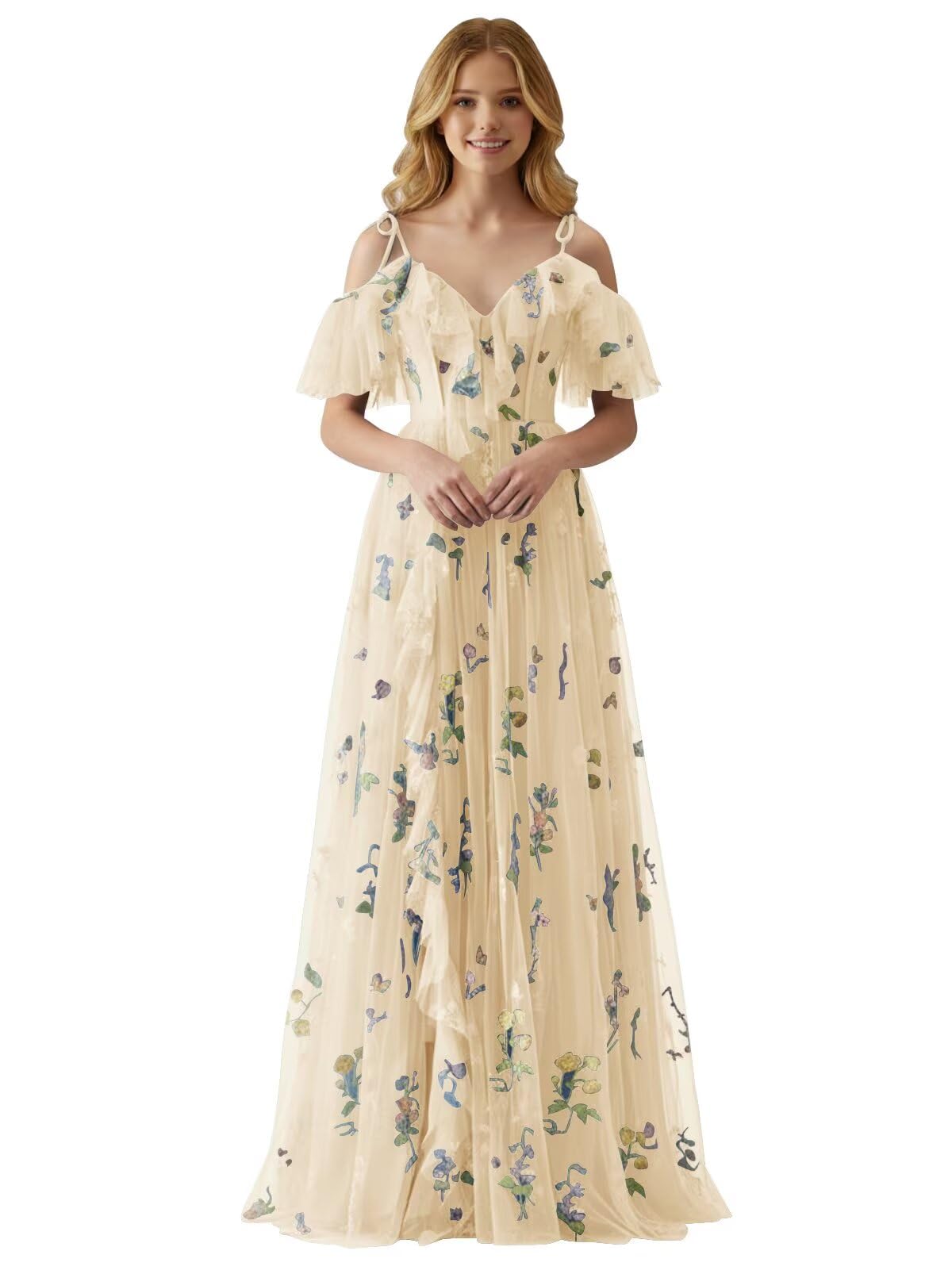 Fairy Tulle Junior Bridesmaid Dresses for Teen Girls Long Flower Embroidery Formal Prom Flower Girl Dress Gown with Slit