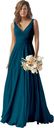 Chiffon Bridesmaid Dresses Long for Women A Line Ruched Formal Porm Evening Gowns