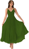 V-Neck Pleated Bridesmaid Dresses for Women Chiffon Spaghetti Straps Pleates Long Formal Wedding Guest Dress