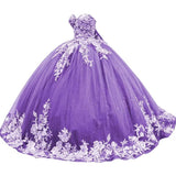 Sparkly Tulle Sweet 15 16 Quinceanera Dress Lace 3D Floral Ball Gown Strapless Puffy Prom Formal Gown