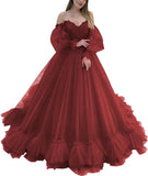Off Shoulder Lace Appliques Ball Gown Quinceanera Dresses Long Sleeve Wedding Dress Bridal Gowns
