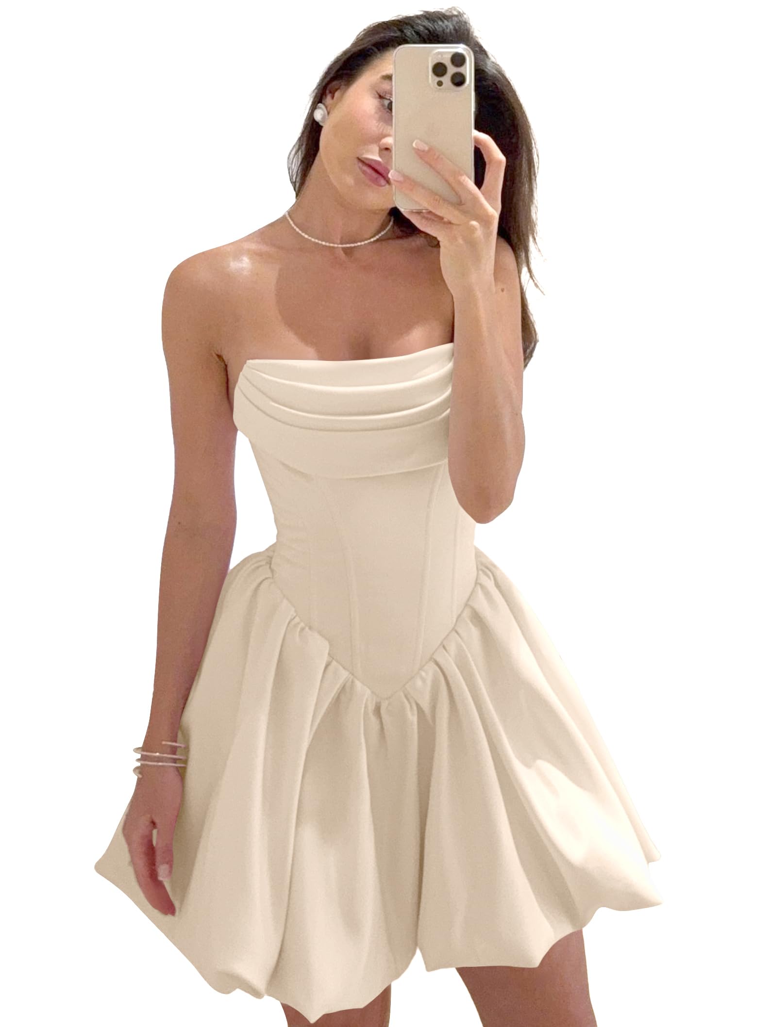 Satin Flower Bud Homecoming Dress Short Prom Dress Cowl Neck Pleated A Line Mini Cocktail Party Gown