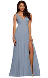 V Neck Chiffon Bridesmaid Dresses for Wedding 2027 Long Pleated Sleeveless Formal Prom Evening Gowns with Slit