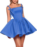 Satin Homecoming Dresses for Teens 2027 Spaghetti Straps Square Neck A-line Short Prom Dresses with Pockets