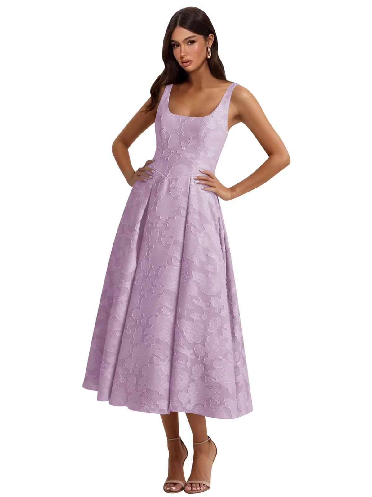 Floral Lace Bridesmaid Dresses for Women Tea Length A Line Pleated Wedding Guest Dress Formal Gown