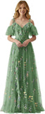 Fairy Tulle Junior Bridesmaid Dresses for Teen Girls Long Flower Embroidery Formal Prom Flower Girl Dress Gown with Slit