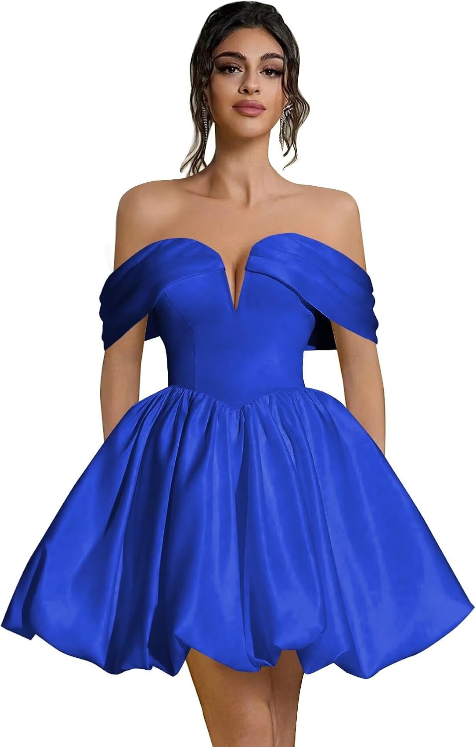 Off Shoulder Satin Homecoming Dresses Teens Short Bubble Dress A Line Mini Cocktail Party Gown