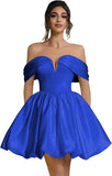 Off Shoulder Satin Homecoming Dresses Teens Short Bubble Dress A Line Mini Cocktail Party Gown