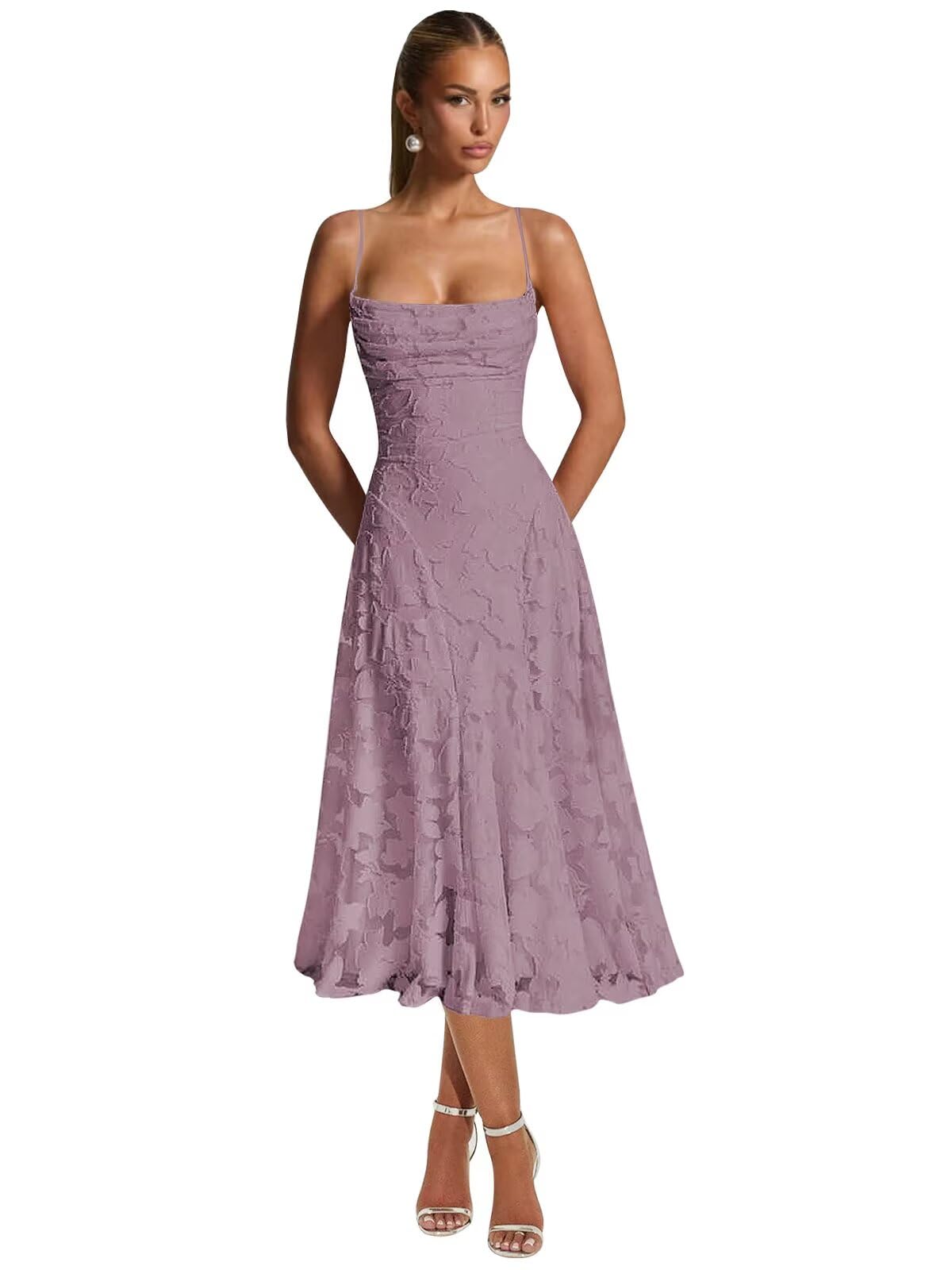 Lace Jacquard Bridesmaid Dresses for Women 2027 Spaghetti Straps Ruffle Formal Wedding Guest Dress