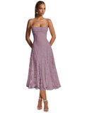 Lace Jacquard Bridesmaid Dresses for Women 2027 Spaghetti Straps Ruffle Formal Wedding Guest Dress