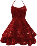 Sparkly Sequin Homecoming Dresses 2026 Spaghetti Straps Tiered Prom Dresses for Teens Short Cocktail Party Gowns