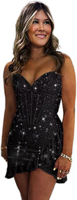 Sequin Homecoming Dresses 2027 Strapless Corset Ruffle Mermaid Short Prom Cocktail Dress