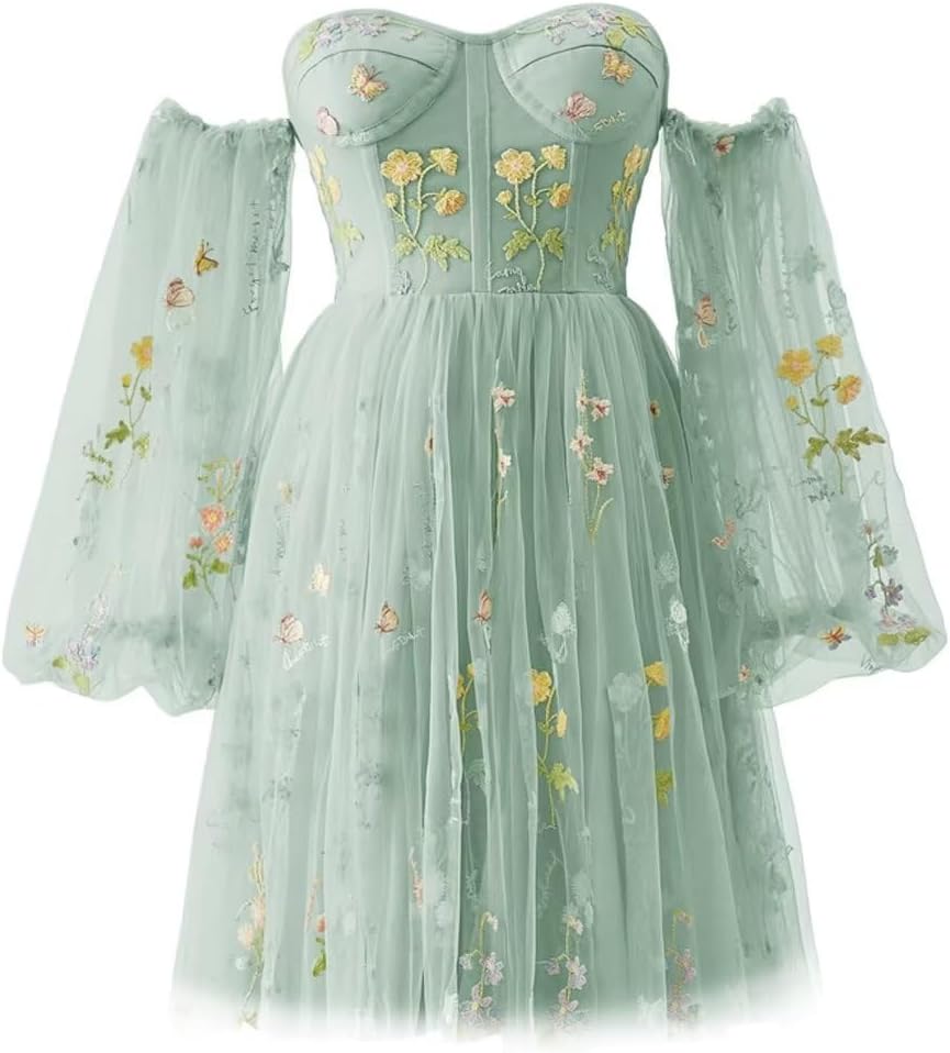 Vestidos de fiesta para mujer, cortos, con hombros descubiertos, bordados florales, de tul, formales, para fiesta de graduación 