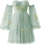 Vestidos de fiesta para mujer, cortos, con hombros descubiertos, bordados florales, de tul, formales, para fiesta de graduación 