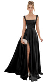 Spaghetti Straps Satin Bridesmaid Dresses for Women Long A-Line Square Neck Formal Evening Party Gown with Slit