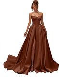 Kingbridal Gowns Strapless Prom Dresses for Women 2026 Long Satin A-line Formal Dress with Slit Beaded Corset Evening Party Gowns