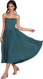 Women's Strapless Bridesmaid Dresses for Womens Tea Length Ruffle Satin Formal Prom Dress