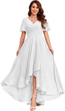 Women's Flutter Sleeve Bridesmaid Dresses with Pockets High Low Formal Dress