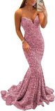 Women's Strapless Sequin Prom Dresses with Train Criss-Cross Mermaid Long Formal Evening Gowns