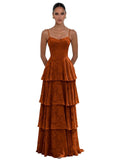 Jacquard Floral Bridesmaid Dresses for Women Long A-Line V Neck Lace Tiered Formal Evening Gown