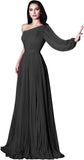 One Shoulder Mother of The Bride Dresses Long Sleeve Formal Dress Chiffon Evening Gowns for Women