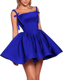 Satin Homecoming Dresses for Teens 2027 Spaghetti Straps Square Neck A-line Short Prom Dresses with Pockets