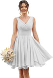 Double V Neck Short Bridesmaid Dresses for Women 2025 Chiffon A Line Formal Evening Gowns with Pockets