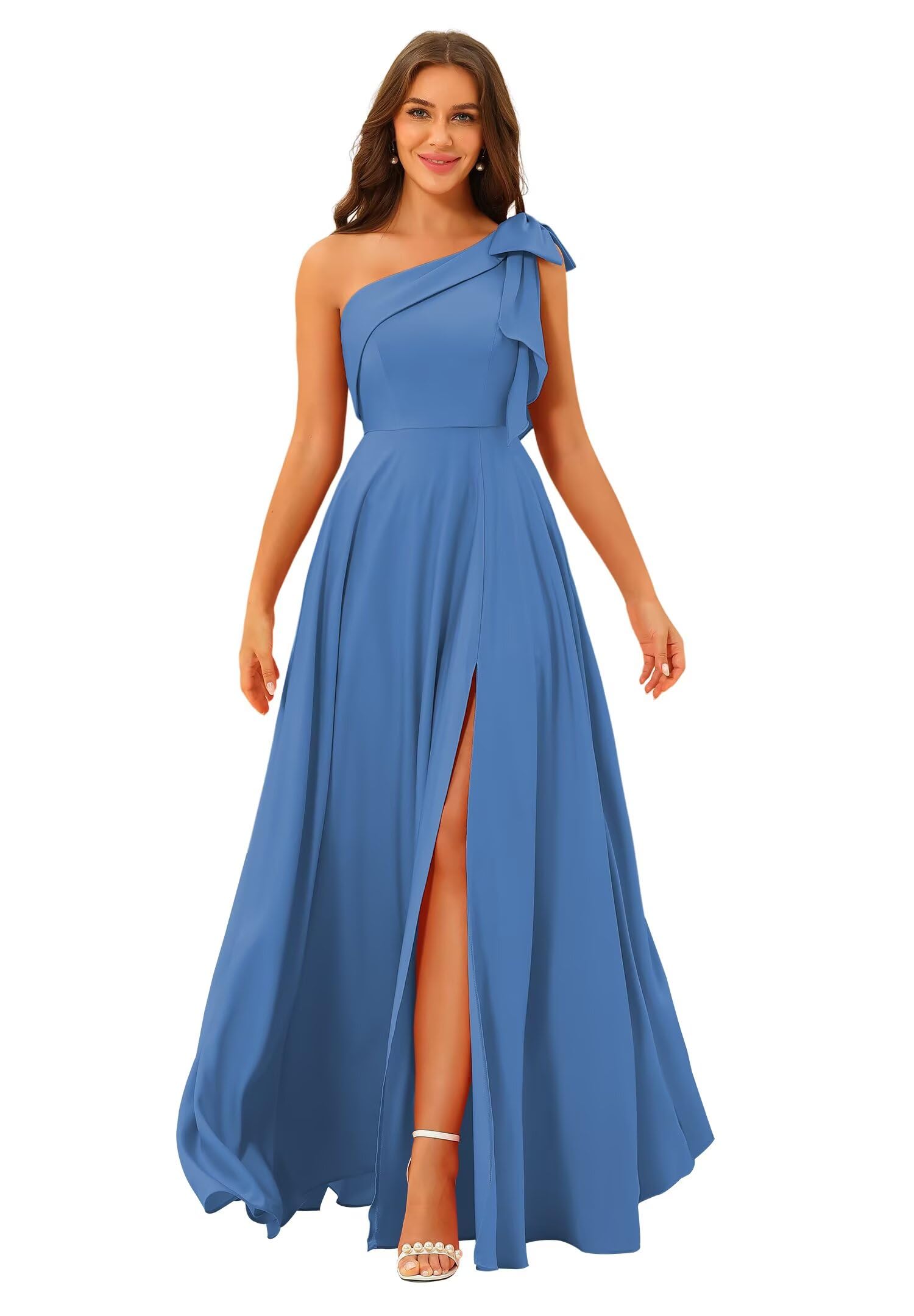 One Shoulder Bridesmaid Dresses Long for Women Satin Formal Gown Wedding Guest Dress