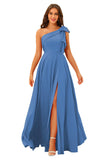 One Shoulder Bridesmaid Dresses Long for Women Satin Formal Gown Wedding Guest Dress