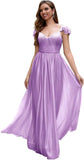 Cap Sleeve Bridesmaid Dresses for Women Long V Neck Ruffled Split Glittery Long Formal Evening Dress with Pocket