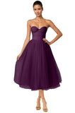 Strapless Prom Dresses Sweetheart Tulle Ball Gowns Corset Short Homecoming Dresses Pleated Lace-up Evening Dresses