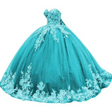 Sparkly Tulle Sweet 15 16 Quinceanera Dress Lace 3D Floral Ball Gown Strapless Puffy Prom Formal Gown