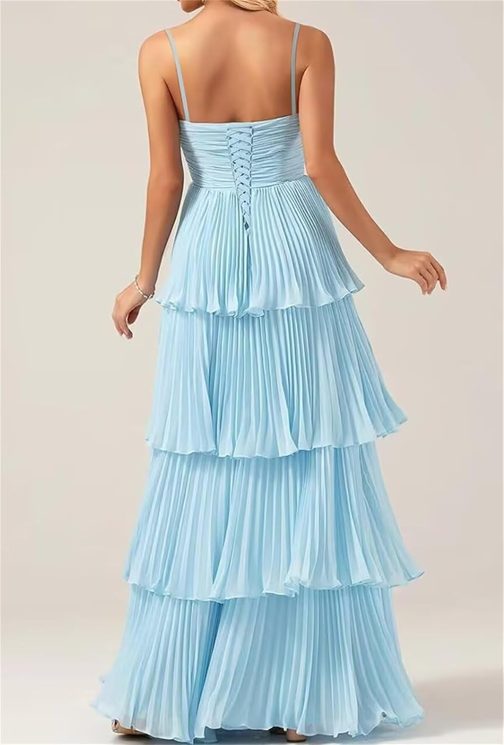 Tiered Ruffle Bridesmaid Dresses for Women Spaghetti Straps Long Chiffon Formal Evening Prom Gowns