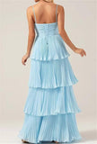 Tiered Ruffle Bridesmaid Dresses for Women Spaghetti Straps Long Chiffon Formal Evening Prom Gowns